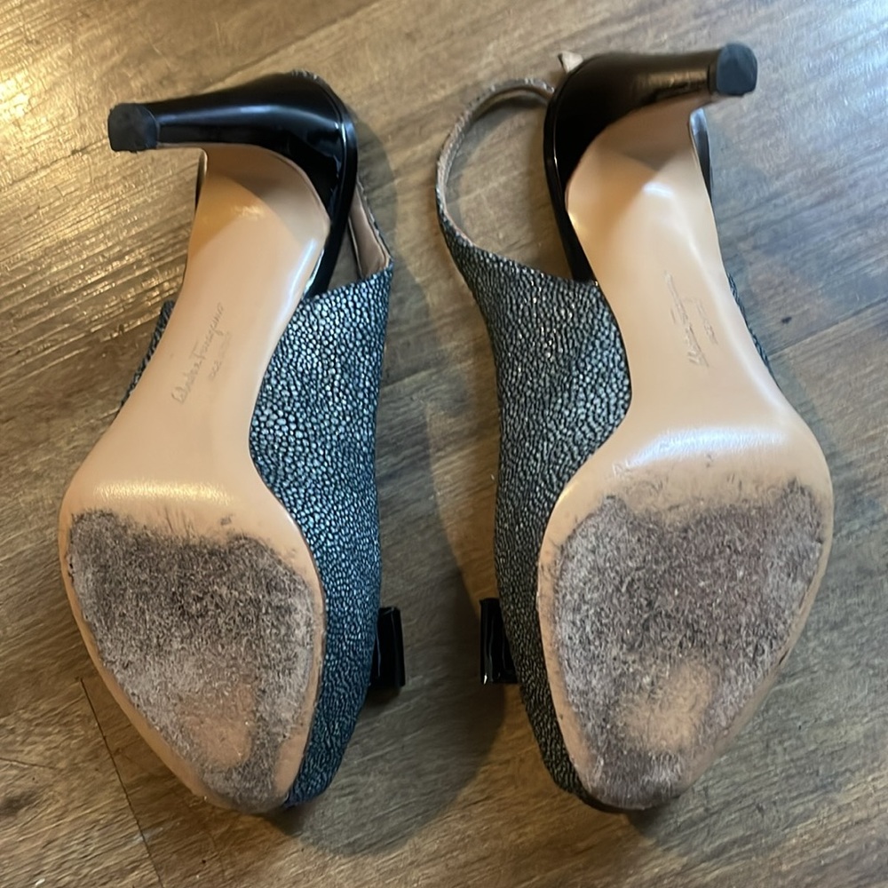 Salvatore Ferragamo Black Peep-Toe Slingback Heels (Authentic) - Picture 7 of 9